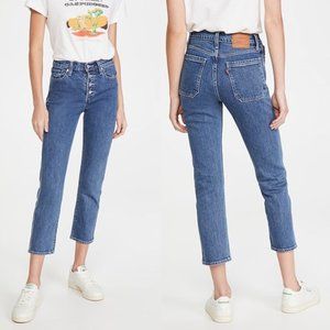 Levi's Premium Crop Wedgie Blue Straight Leg High Waist Jeans 25 x 26 NWT